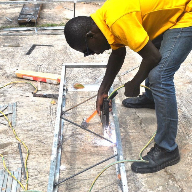 Finally, weld diagonal struts for cross-bracing.